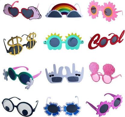 Funny Party Sunglasses - 12 Pack Novelty Glasses, Cool Party Masks, Summer Party Favors, Funny Photo Booth Props, Crazy Sunglasses for Adults & Teens