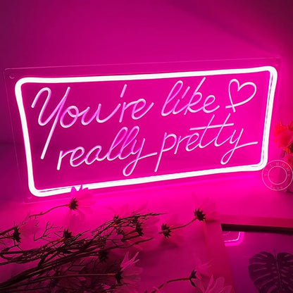 SYLHOME Pink You're Like Really Pretty Led Neon Light Sign USB Gorgeous Girls Bedroom Kids Room Wall Decor Sign Wedding Birthday Party Salon Bar Decor 15.8"X7.5" 5V