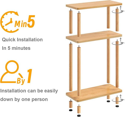 Apicizon Small Narrow Side Table, 3-Tier Skinny End Table for Small Spaces, Slim Nightstand with Storage Shelf, Bedside Table for Living Room, Bedroom, Natural