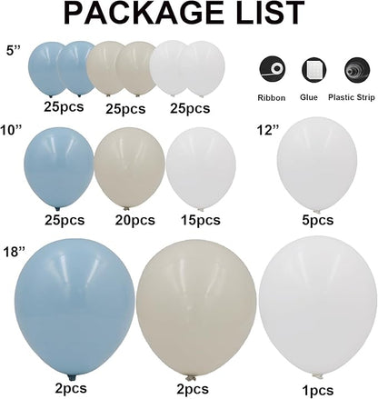 Dusty Blue White Sand Balloon Arch Garland Kit-145pcs Neutral Nude Dusty Blue Balloons for Birthday, Christening, Baby Shower, Bridal Shower, Baptism Decorations