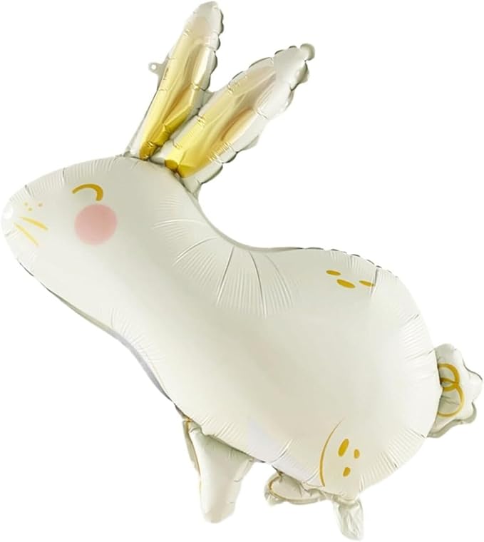 Bunny Balloon Set – 20+ PCS White & Gold Baby Shower Balloon Kit with 31" Rabbit, Feathers & Ribbon – Elegant Nursery or 1st Birthday Decoration