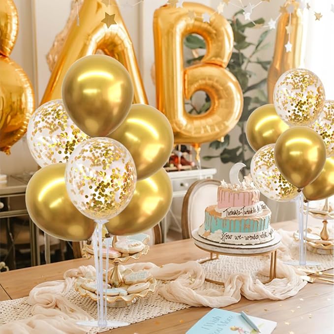 TONIFUL 4 Set Gold Balloon Centerpieces for Table, Balloon Stand Kit for Party Decorations, 40th 50th 60th 70 th Birthday Decorations Retirement Anniversary Graduation Decoration 2026 New Years Eve