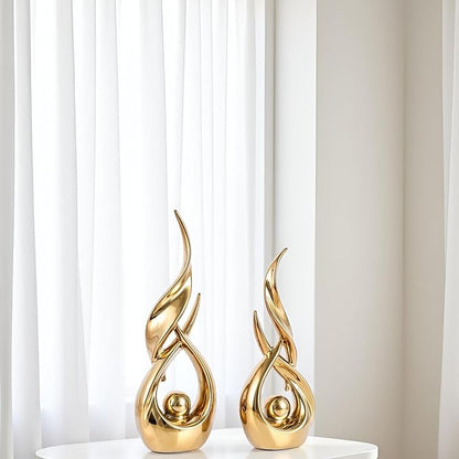 XMGZQ Gold Ceramic Abstract 2 Piece Statue Set,Mid Century Modern Abstract Art Home Decor Statue Mantelpiece on Unique Shelf Decor, TV Cabinet Divider Table top and Dining Table Centerpiece (Gold)