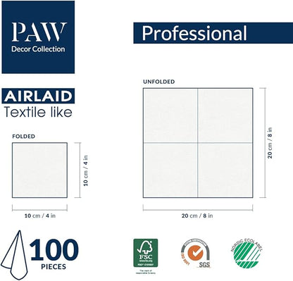 PAW - 100-Pack Disposable Linen-Feel Cocktail Napkins 4" x 4", Gray Premium Paper Napkins for Parties, Elegant Cloth-Like Beverage Napkins For Bars, Restaurants, Made in Europe