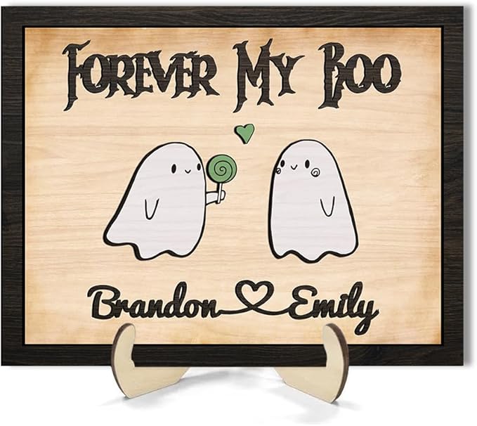 Personalized Forever My Boo Wooden Sign, Ghost Couple Gift, Wedding Halloween Decorations, Cute Boo Custom Names For Couples Sign, Gothic Decor, Valentines Birthday Gift for Boyfriend or Girlfriend 5