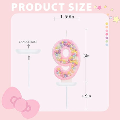Pink Birthday Candles - Number 9 Candle, Colorful Macaron Candles, 9 Cake Topper, Pink Birthday Decorations, Sweet Theme Birthday Party Supplies