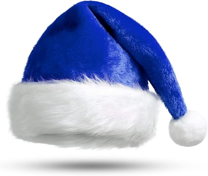 Queenmore Adult's Christmas Santa Claus Hat, Plush Santa Cap, Velvet Headwear, Lined and Fabric-Shedding Resistant