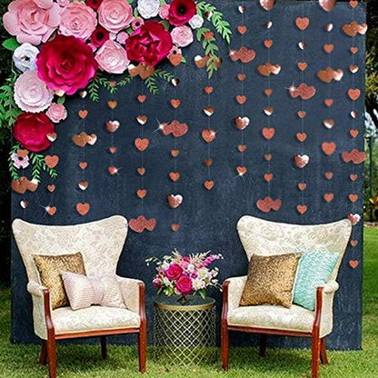 Valentines Day Party Decorations Rose Gold Heart Garland Hanging Paper Love Heart Streamer Banner for Anniversary Mothers Day Bachelorette Engagement Wedding Bridal Shower Birthday Hen Party Supplies