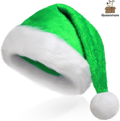 Queenmore Adult's Christmas Santa Claus Hat, Plush Santa Cap, Velvet Headwear, Lined and Fabric-Shedding Resistant