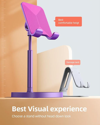 LISEN Cell Phone Stand Adjustable Phone Holer for Desk, Computer Office Desk Accessories for iPhone 16 Holder Women Kitchen Essentials Fits All Mobile Phones Switch Kindle iPads Tablet 4-10in Purple