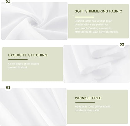 Wedding Arch Draping Fabric 29" x 18 FT White Sheer Chiffon Outdoor Curtain Drapes for Wedding Birthday Party Ceremony Decor(1 Panel, White)
