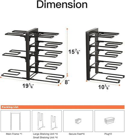 ORDORA Pots and Pans Organizer Rack for Cabinet, 15.83" Height 8-Tier Heavy Duty 120LBS Pot Pan Organizer under Cabinet Adjustable for Dutch Oven, Cast-iron Pan, Heavy Skillets Griddles, Shallow Pot