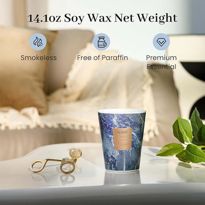 M&SENSE Ocean Breeze Scented Candles for Home, 3 Wick Highly Scented Jar Candle, 14.1 Oz 80H Long Lasting Burning Christmas Candle for Women, Aromatherapy Candles for Holiday Christmas Gift