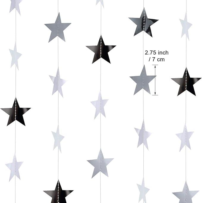 Patelai Glitter Star Garland Banner Christmas Decor 130 Feet Star Hanging Bunting Banner Twinkle Backdrop for Homecoming Classroom Wedding Birthday Halloween Party Supplies(Silver)