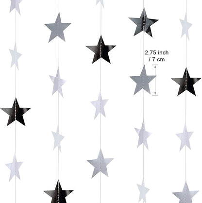Patelai Glitter Star Garland Banner Christmas Decor 130 Feet Star Hanging Bunting Banner Twinkle Backdrop for Homecoming Classroom Wedding Birthday Halloween Party Supplies(Silver)