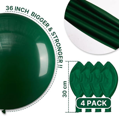PartyWoo Dark Green Balloons 4pcs 36 Inch Emerald Hunter Forest Green Balloons for Wedding Boy Baby Shower Birthday Christmas Graduation Dinosaur Jungle Golf Theme Party Decorations Green-Y56