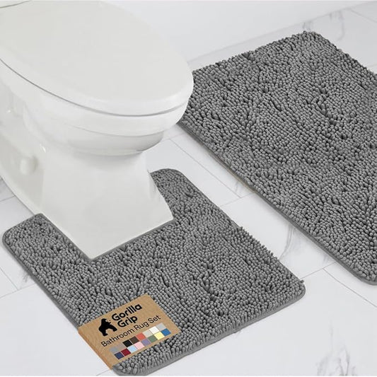 GORILLA GRIP Bathroom Rug Sets, Soft Chenille 2 Piece Area Rugs Set, Toilet Base Mat and 30x20 Carpet, Absorbent Microfiber Washable Mats Dry Quickly, Home Décor and Bath Room Accessories, Grey