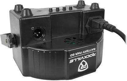 Rockville Battery PAR Pack 50 Black (10) Rechargeable RGB Wash Lights with Charging Case, 18 LEDs, RF Remote, DMX Control, 10-Hour Battery, for DJs and Event Lighting