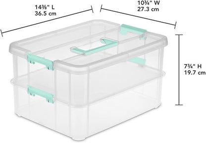 STERILITE Convenient Home 2-Tier Layer Stack Carry Storage Box, Clear 12-Pack 12 X 1