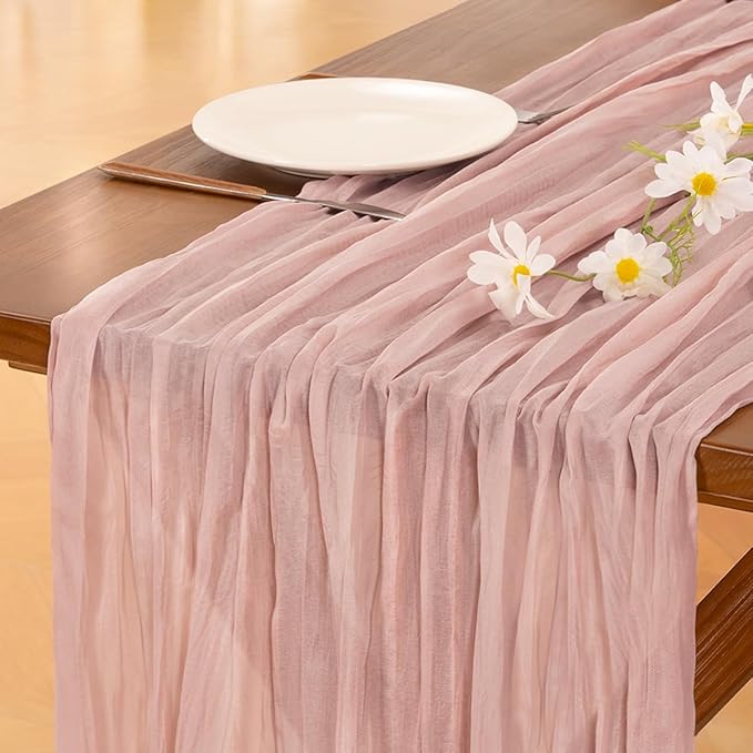 Socomi Pink Cheesecloth Table Runner Fall Thanksgiving Boho Rustic Gauze Dusty Pink Farmhouse 120 inch 10FT Cheese Cloth Runner for Wedding Party Baby Shower Birthday Holiday Home Decor