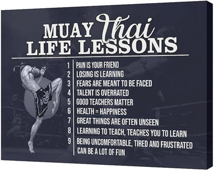 Muay Thai Wall Art Muay Thai Pictures Wall Decor Life Lessons Canvas Prints Boxing Decorations Painting Framed Artwork Office Home Decor For Bathroom Bedroom Dining Living Room 20"x16"