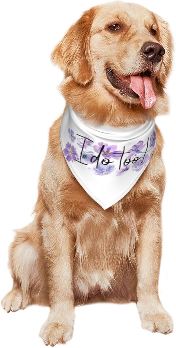 I Do Too Dog Wedding Bandana,Wedding Photo Prop for Dog Lover Pet Scarf AccessoriesMarried Puppy Pet Bandanas Engagement Announcement Gifts (Purple Flowers)