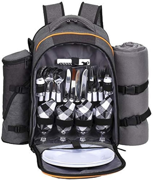 Hap Tim Picnic Basket Backpack for 4 Person with Insulated Cooler Compartment, Wine Holder, Fleece Blanket, Cutlery Set, Engagement Gifts for Couples, Bridal Shower Gift, Wedding Gifts(36021)