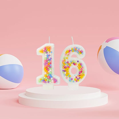 16th Birthday Candle for Cake, Colorful Macaron Numeral Candles for Boys/Girls, Theme Birthday Party Cake Decorations, Cake Topper for Birthday Party Supplies (Number 16)