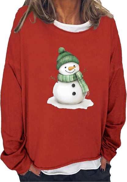 LOAIHA Christmas Shirts for Women Crewneck Snowman Snowflake Santa Graphic Shirts Christmas Tree Long Sleeve Xmas Hoodie