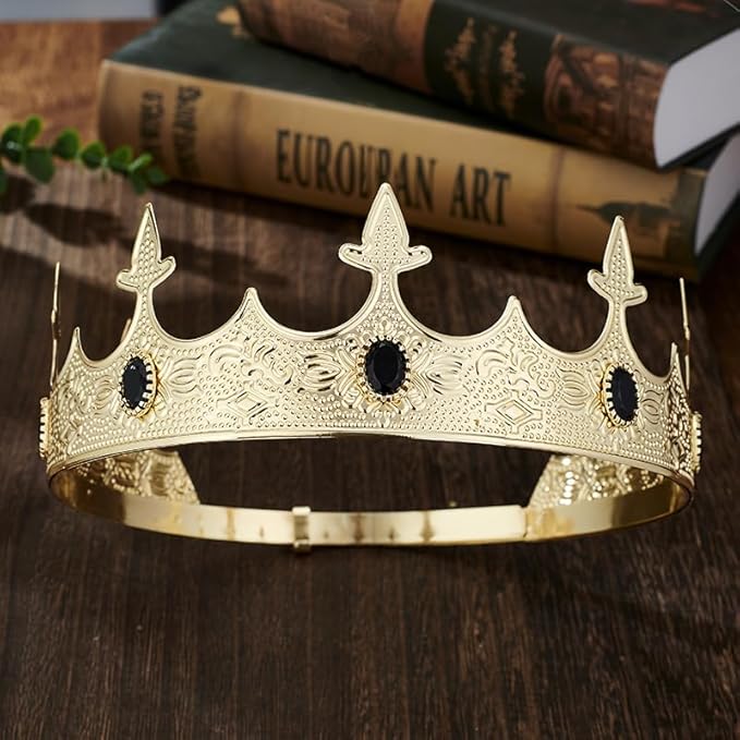 King Crowns Metal Hair Band for Men Gold Crowns and Tiara for Theme Birthday Party Costume Accessories