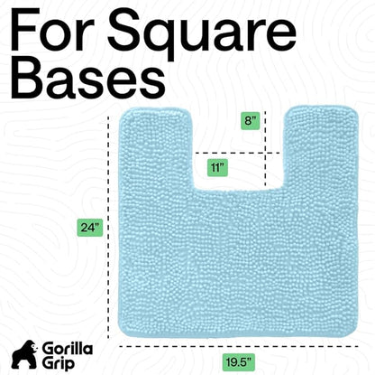 GORILLA GRIP Plush Absorbent Shaggy Chenille Bath Rug Mat for Square Toilet Base with Rubber Backing, Machine Washable Rugs, Soft Microfiber Contour Mats for Toilets, Bathroom Decor, Sky