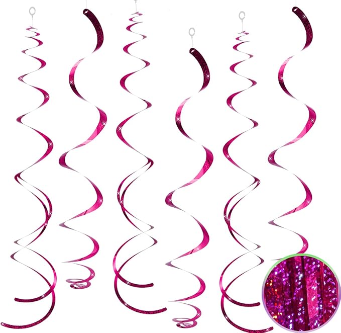 30 pcs Hot Pink Hanging Swirls Decorations Swirl Party Decorations Plastic Party Streamer for Ceiling, 26"