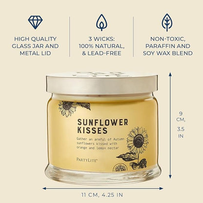 PartyLite 3-Wick Jar Candle, Highly Fragranced Clean Burning Glass Candle, 25-45 Hours Burn Time (Sunflower Kisses)