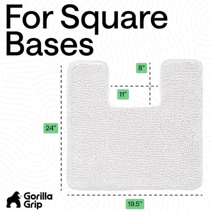 GORILLA GRIP Plush Absorbent Shaggy Chenille Bath Rug Mat for Square Toilet Base with Rubber Backing, Machine Washable Rugs, Soft Microfiber Contour Mats for Toilets, Bathroom Decor, White