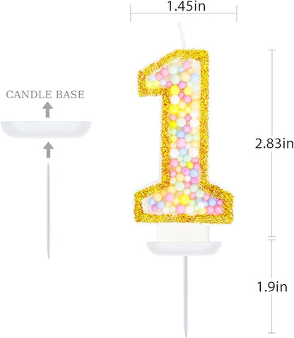 1st Birthday Candle for Cake, Colorful Macaron Numeral Candles for Boys/Girls, Baby Birthday Party Cake Decorations, Golden Cake Topper for Birthday Party Supplies (Number 1)