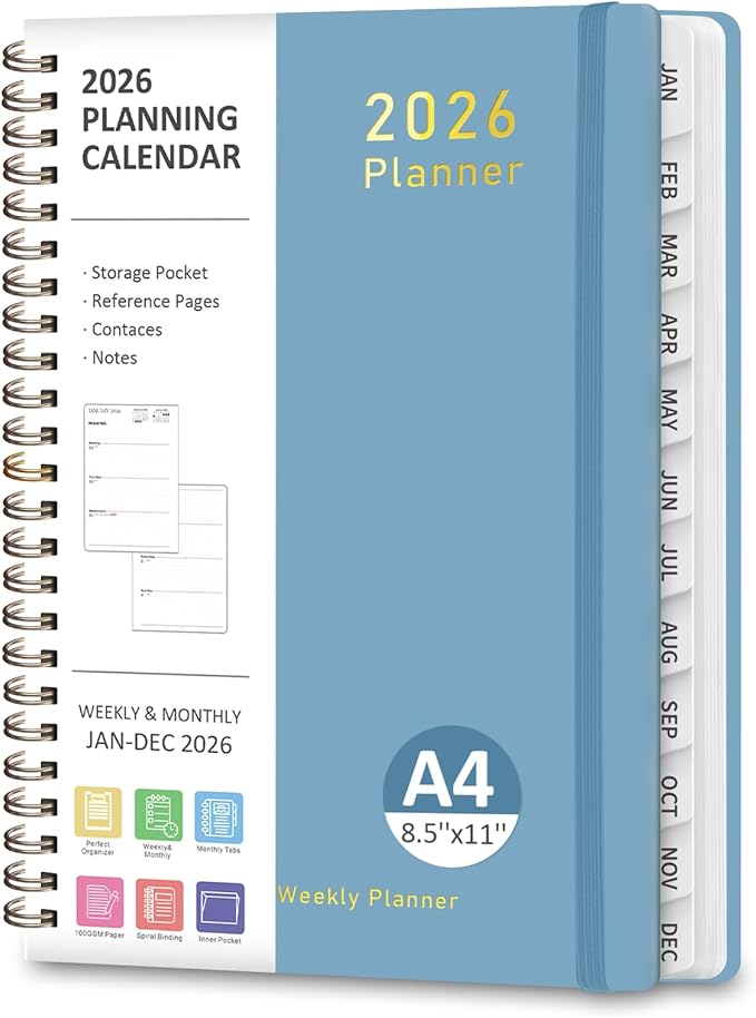 2026 Planner, Weekly and Monthly Calendar Academic Planner, Jan 2026 - Dec 2026, 8.5‘’ x 11'', Planning Agenda Book for Desk Accessories and School Supplies - Letter Size