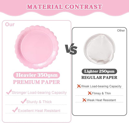 Vyntra 350 PCS Disposable Plates for Party, Paper Plates & Napkins Set with Cups, Knives, Forks, Spoons, 7'' Dessert and 9'' Dinner Plates for Baby Girl Shower, Birthday, Valentine’s Day - Light Pink