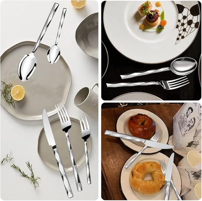 Silverware Set for 4, 20 Piece Heavy Duty Stainless Steel Serving Flatware Utensils Set, Mirror Finish, Elegant & Durable, Modern Design Dishwasher Safe Cutlery Set for Home Wedding Housewarming