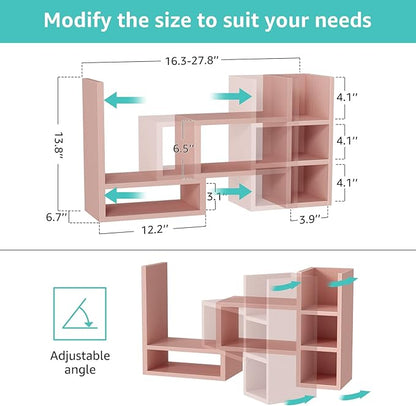 Desk Shelves Desktop Organizer Shlef - Pink Office Organization for Top of Desk Organizers and Accessories Corner Bookshelf Table Top Shelving Small Hutch Decorations for Office