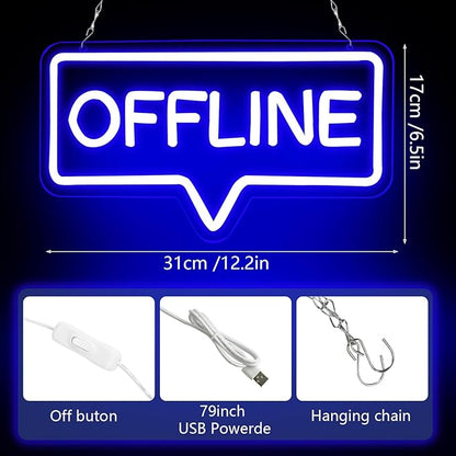 "Offline" LED Neon Sign - Blue USB-Powered Wall Art Light for Gaming Room/Man Cave/Bedroom, Plug Play Atmosphere Lamp