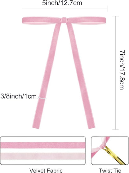SIMISI RIBBON 24 Pcs Pink Velvet Christmas Tree Bows Door Garland Decor Vintage Wreath Bow (3/8'' Wide, 5 * 7 inch)