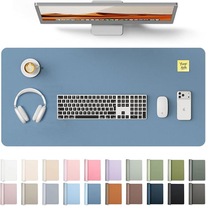 YSAGi Leather Desk Protector, Office Mat, Large Mouse Mat, Non-Slip PU Leather Blotter, Laptop Desk Pad, Waterproof Writing Pad for Office and Home (Blue, 35.4" x 17")