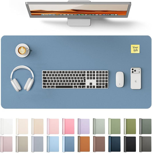 YSAGi Leather Desk Protector, Office Mat, Large Mouse Pad, Non-Slip PU Leather Blotter, Laptop Desk, Waterproof Writing Pad for Office and Home (Blue, 31.5" x 15.8")