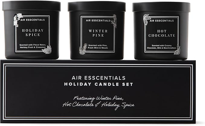Air Esscentials Holiday Candle Set - Luxurious Winter Scented Candles | Winter Pine, Holiday Spice & Hot Chocolate | Hand-Poured in The USA | 15 Hour Burn Time per Candle | 5 oz (3 Pack)