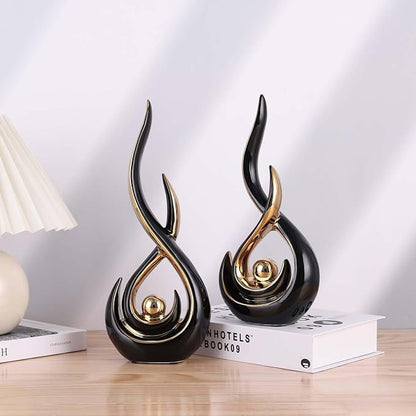 Abstract Ceramic Modern Sculpture, Knick Knacks Statues for Living Room, Shelf, TV Stand, Coffee Table, Dining Room, Office, Bedroom, Home Decor, Centerpiece, Great Gift Idea (Black Gold)