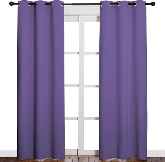 NICETOWN 84 inches Blackout Curtains for Office and Theater, Thermal Insulated Solid Grommet Drapes for Living Room (Lilac Purple, 1 Pair, 42 inches Wide)