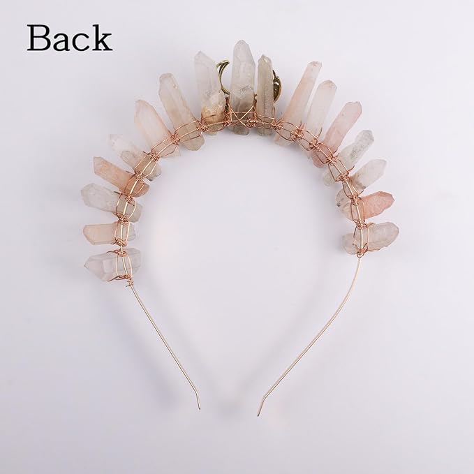 Natural Crystal Tiara Headband, Bridal Fairy Rhinestone Crown Headwear for Women Girls (xueya)