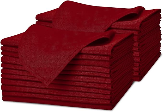 Red Cloth Napkins Bulk (Pack of 24) - 100% Polyester Dinner Linen Napkins Cloth Washable & Reusable - Durable with Hemmed Edges - Ideal for Parties and Weddings (17x17 Inches)