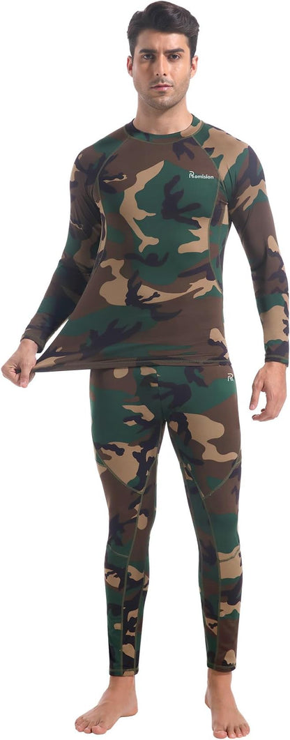 romision 2 Pack Thermal Underwear for Men Long Johns Fleece Lined Hunting Gear Bottom Top Set Base Layer Cold Weather XS-4XL