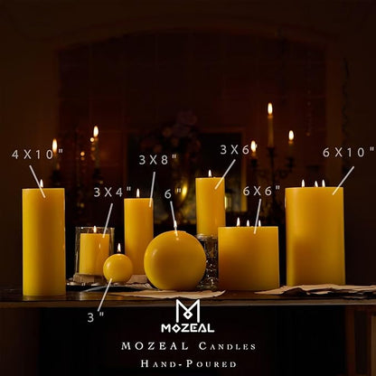 MOZEAL 3" x 4" Hand-Poured Unscented Candle,Dripless Pillar Candle Set of 3,Long Clean Burning,Approx 72 Hours Burn Time,Rustic Country Style,Wedding,Dinner,Christmas and Home Decor,Yellow